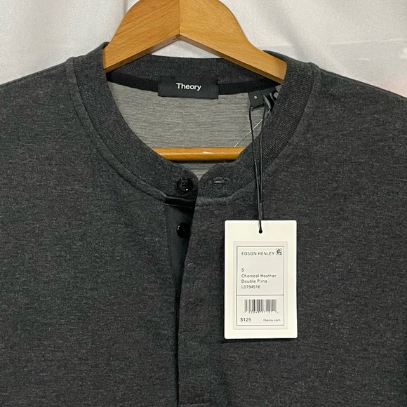 New Small Theory Edison Henley Charcoal Heathered Button up Casual Shirt - Picture 6 of 6